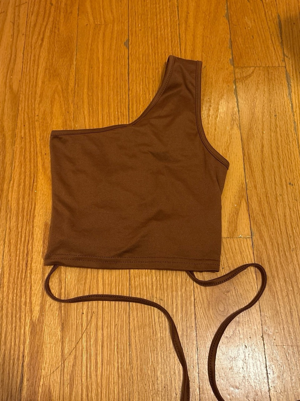 SHEIN One-Shoulder Brown Crop Top with Tie